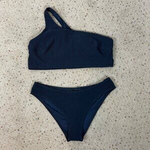New H&M 2 Piece Gray-Blue Textured Bikini Swim Suit Size 18 Women's